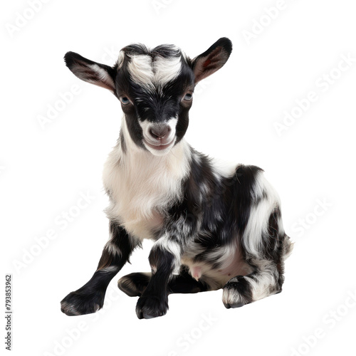 Black and white baby goat. Isolated on transparent background.