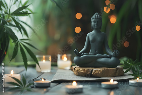 A yoga session featuring cannabis aromatherapy  peaceful setting  isolated on a tranquility mint background  merging relaxation practices with cannabis benefits