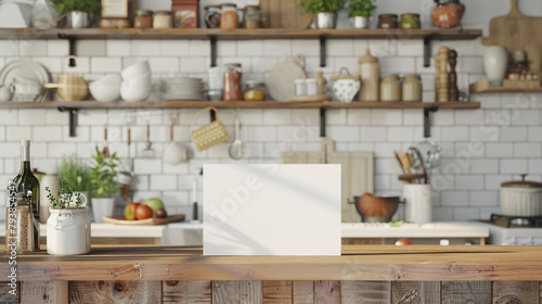 cooking show set with blank recipe card mockup for cooking demonstrations © Pemika