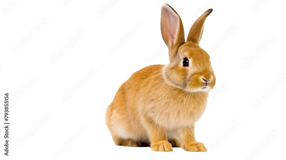 Cute fluffy bunny sitting isolated on transparent background.

