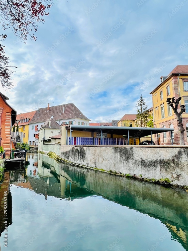 Urban medieval landscape of Alsace, water canal Colmar, France. Urban medieval landscape of Alsace, water canal Colmar, France.