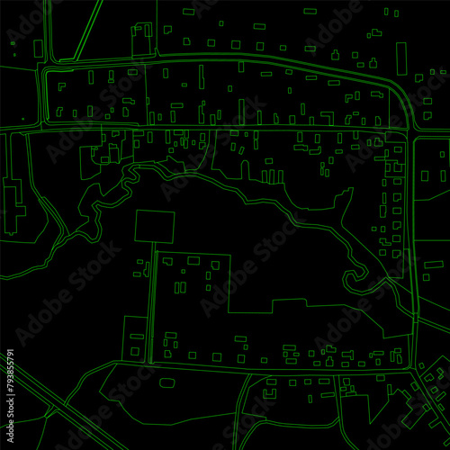 Abstract topographic map on radar screen. Vector retro green black background.