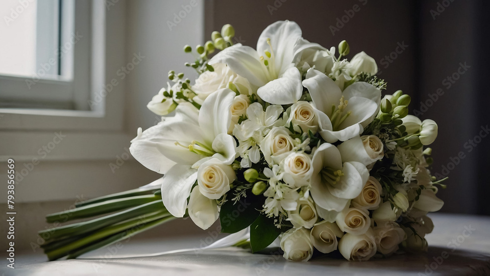 a bunch of white roses
