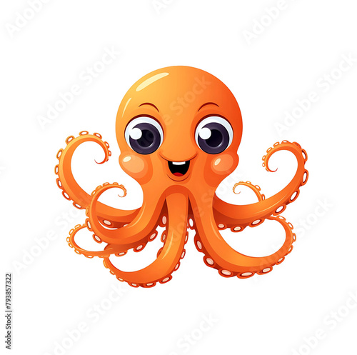 A charming orange cartoon octopus with large expressive eyes and a friendly smile, spreading its tentacles. Generative AI