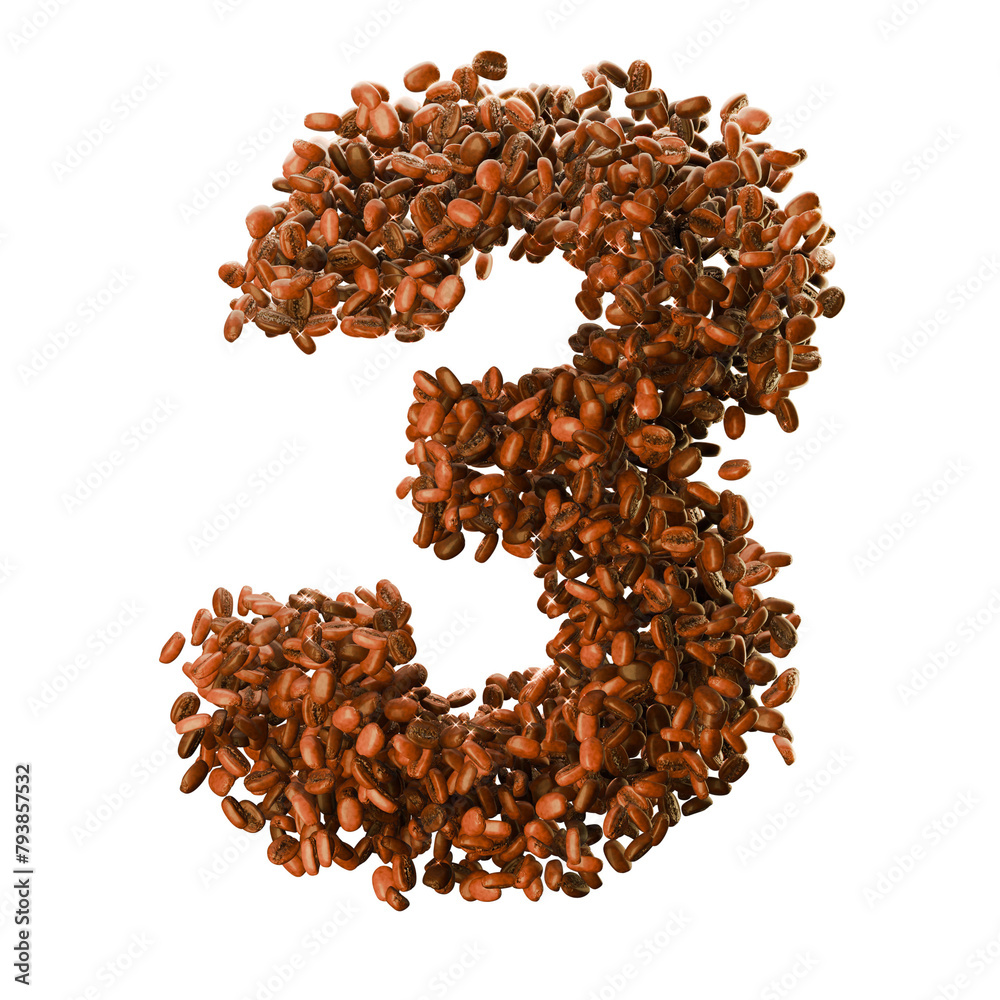 number 3 made with coffee beans on a transparent background number 3 made with coffee beans on a transparent background