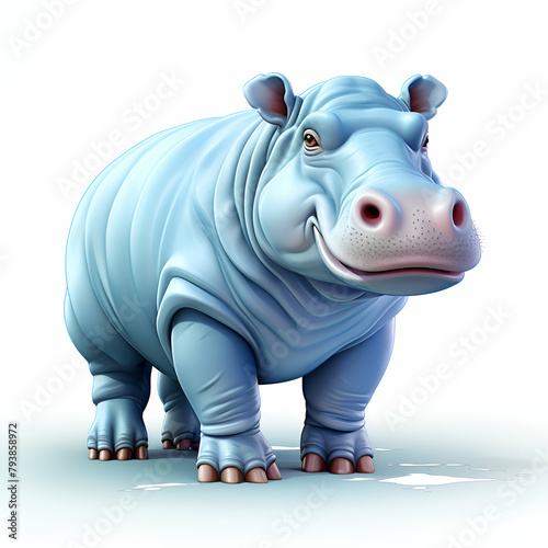 Hippo isolated on white background. 3D rendering illustration.