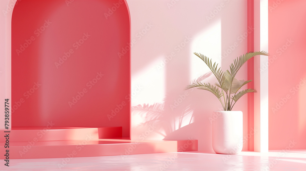 pink room with plant and empty space for product placement pink room with plant and empty space for product placement