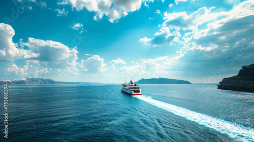 Ferry arrives at the port of Santorini Island Greece. photo