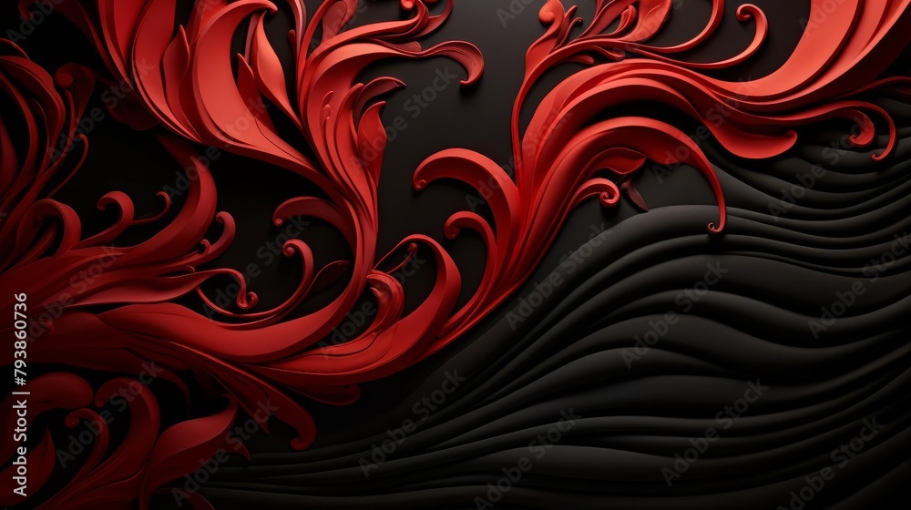 of red and black floral pattern. of red and black floral pattern.
