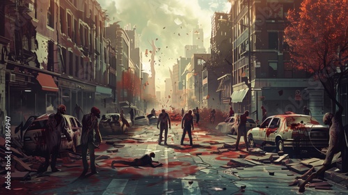 Broken street zombie, horror apocalypse concept