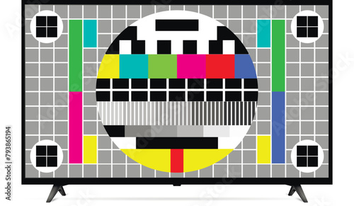 TV screen shows screen color test pattern