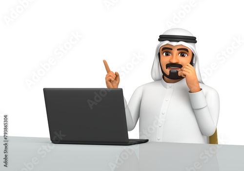 Arab man interacting with a laptop