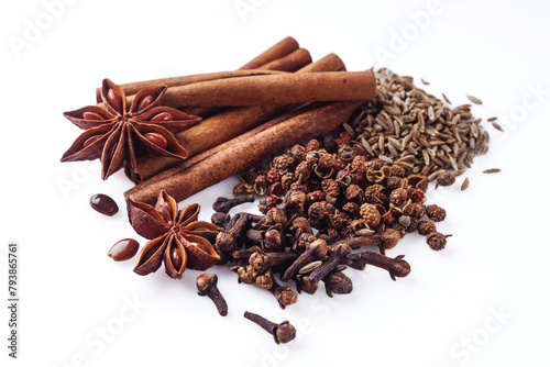 fragrant Chinese five spices on a white background