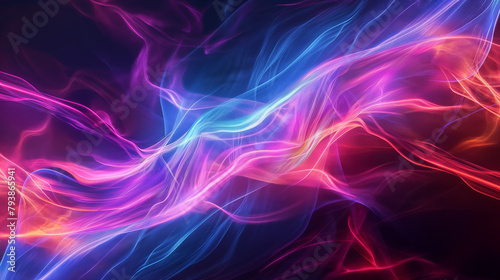 A vibrant and dynamic display of abstract energy waves intertwining in multiple colors on a dark background