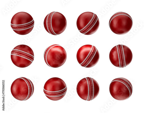 3D Set Of Shiny Test Match Leather Stitched Cricket Balls Pattern White Background 3D Illustration