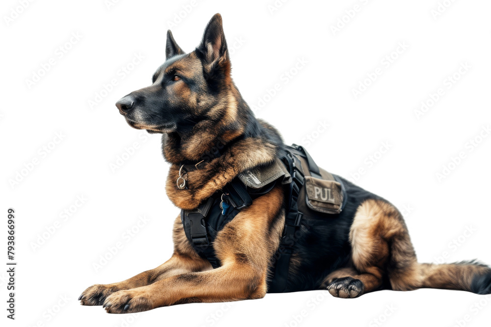 An image of a police dog in a resting pose