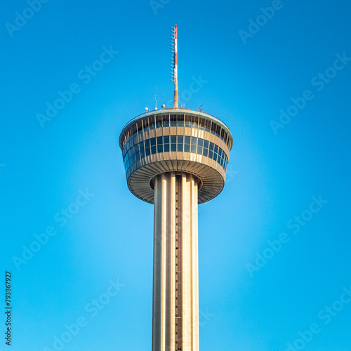 San Antonio city skyline Tower of America Hemisfair observatory tower and bright blue sky as a background photo