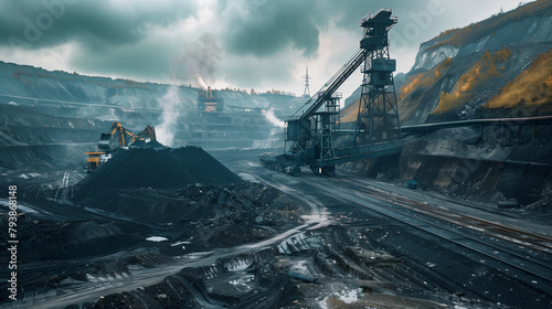 Coal mining in an open pit. 