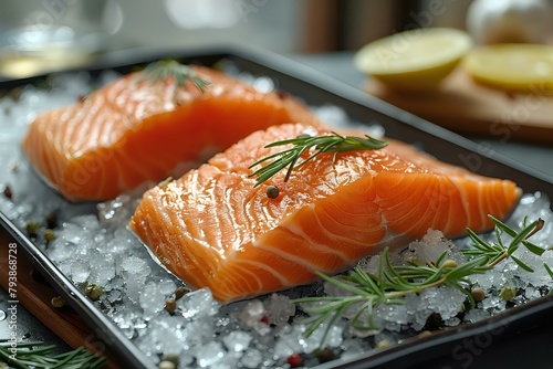 Artistic Arrangement of Premium Salmon and Herbs