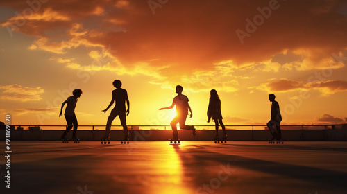Silhouette group of skater in skate court