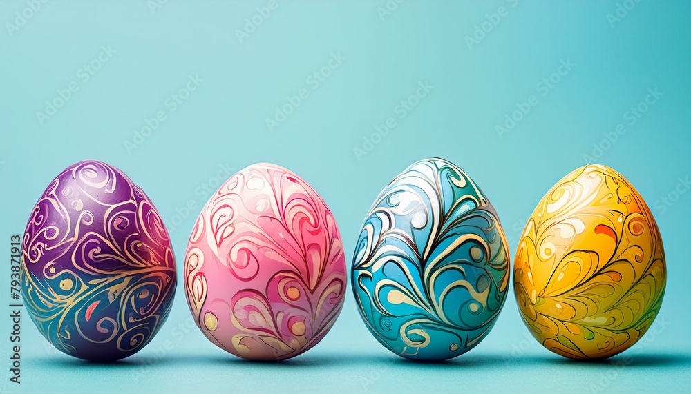 easter eggs on a blue background easter eggs on a blue background