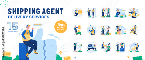 Shipping agent delivery services illustration set