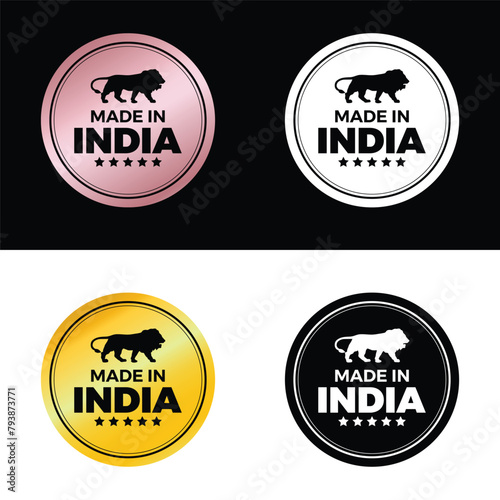 Made in INDIA   Premium Quality  Stamp  icon  Emblem  logo  stamp  badge  sticker label  new illustration  abstraction  flat vector  isolated new illustration. Round Design. Golden and Red Rose Color