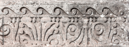 Ancient Greco-Roman frieze texture from Ephesus, history and art. Selcuk, Izmir, Turkiye (Turkey)