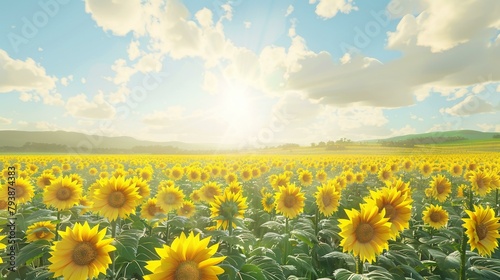 A sunlit field of sunflowers