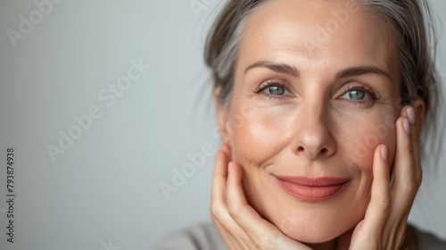 Serene Mature Woman with Silver Hair and Green Eyes