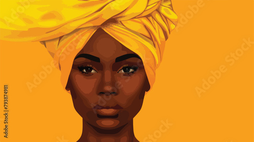 Black girl isolated wearing a yellow turban. Selfconfident photo