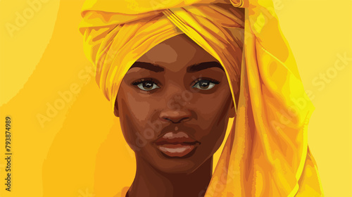 Black girl isolated wearing a yellow turban. Selfconfident photo
