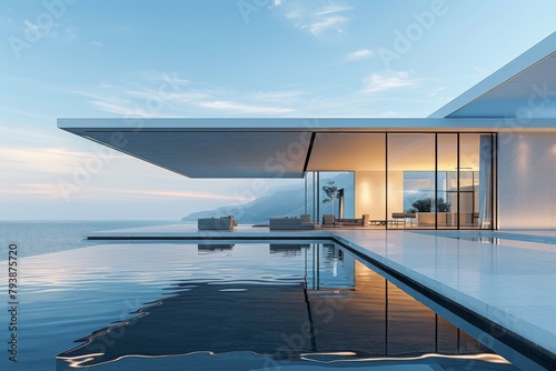 Luxury Island Villa With Infinity Pool At Sunset. © aiqing