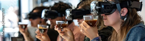 Virtual reality coffee tasting session, where participants wear VR headsets to experience exotic flavors in a digital world photo
