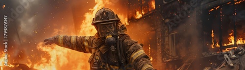 With trembling hands and a singed uniform, a firefighter zombie heroically extinguished a burning building, his motivation purely the satisfaction of putting out flames photo