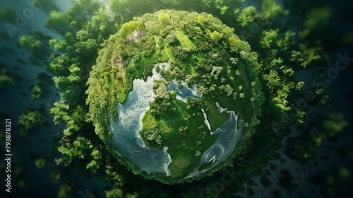 Planet earth with dense  lush forests  green plants  moss.