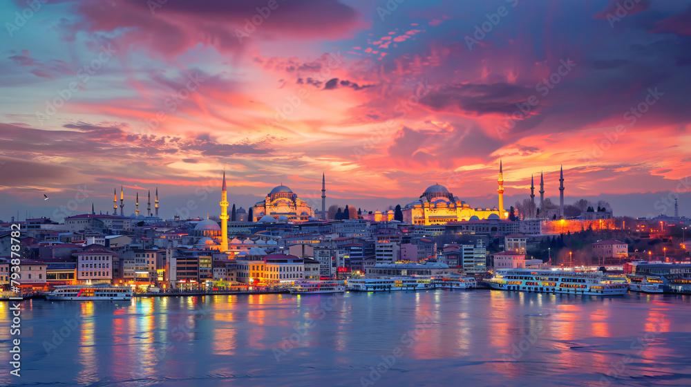 Golden Horn bay and Galata Bridge in Istanbul Turkey.