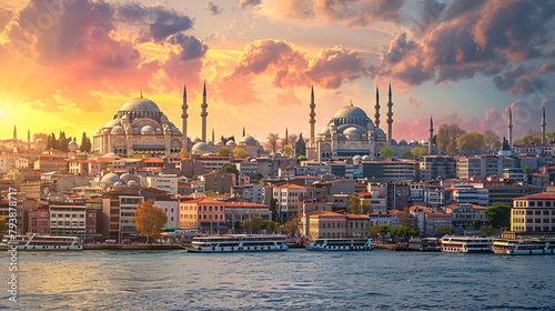 Golden Horn bay and Galata Bridge in Istanbul Turkey. photo