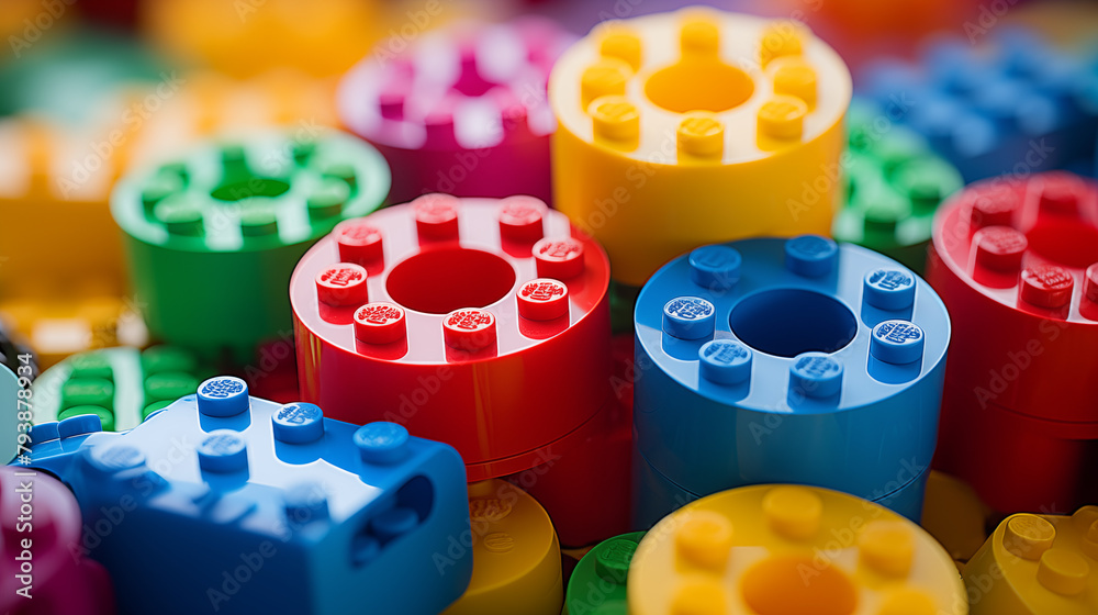 Top View of Interlocking Toy Bricks in Bright Colors