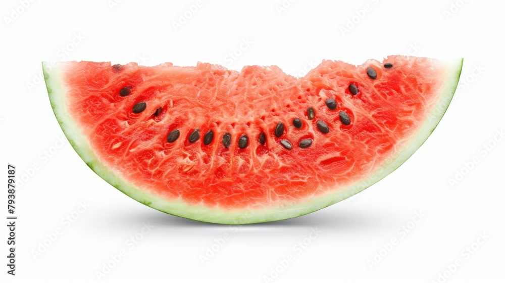 Red watermelon slice isolated on white background with clipping path in front or side view