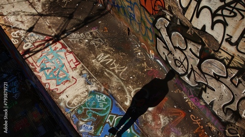 Secretive Figure Casting Shadow on Graffiti Wall Urban Style
