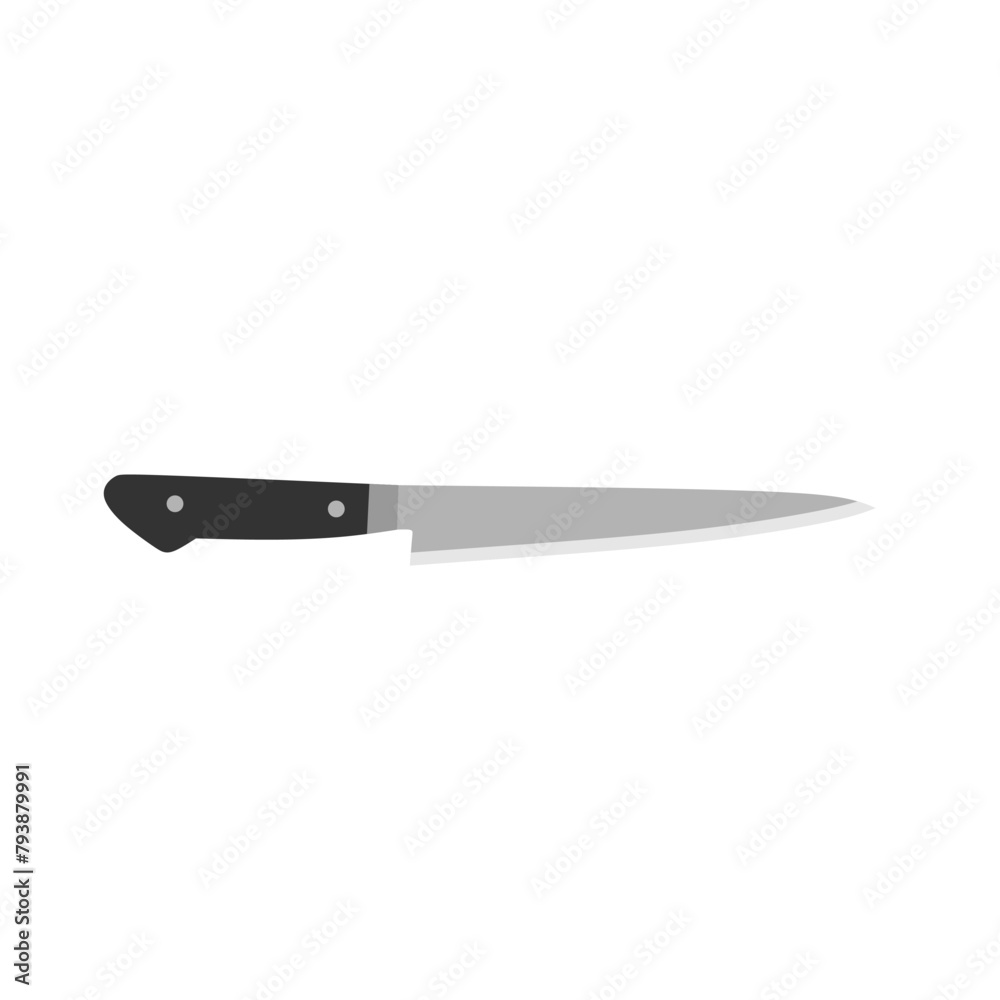 Sujihiki or Sujibiki Japanese kitchen knife flat design vector illustration isolated on white background. A traditional Japanese kitchen knife with a steel blade and wooden handle. Sujihiki or Sujibiki Japanese kitchen knife flat design vector illustration isolated on white background. A traditional Japanese kitchen knife with a steel blade and wooden handle.