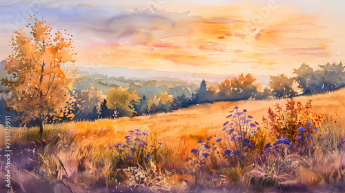 Autumn Meadow Watercolor La...