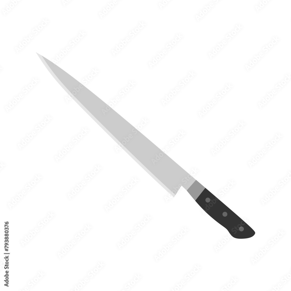 Sujihiki or Sujibiki Japanese kitchen knife flat design vector illustration isolated on white background. A traditional Japanese kitchen knife with a steel blade and wooden handle. Sujihiki or Sujibiki Japanese kitchen knife flat design vector illustration isolated on white background. A traditional Japanese kitchen knife with a steel blade and wooden handle.