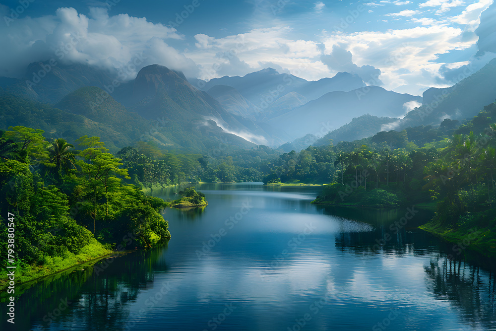 A tropical forest with the freshness of summer, rivers and lakes can be seen