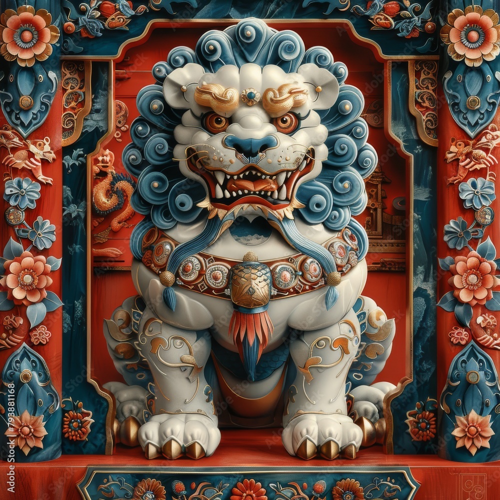 digital artwork depicting traditional Asian Chinese animal motifs such as dragons, lions, and tigers in a 3D pop-up style reminiscent of classic artistry.