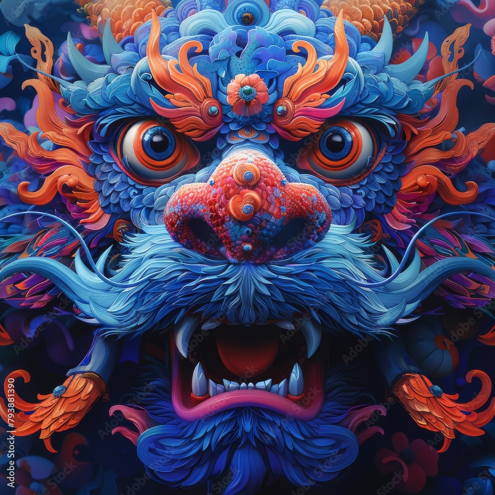 digital artwork depicting traditional Asian Chinese animal motifs such as dragons, lions, and tigers in a 3D pop-up style reminiscent of classic artistry.