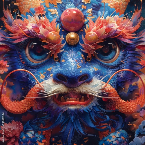 digital artwork depicting traditional Asian Chinese animal motifs such as dragons, lions, and tigers in a 3D pop-up style reminiscent of classic artistry. © Surachetsh