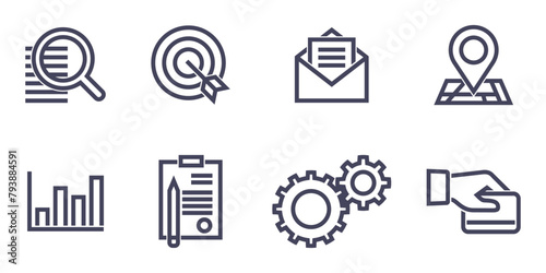 Set of 8 website vector icons in bold line