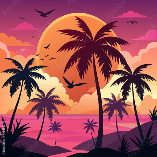 Sandy Shorelines  Tropical Sunset Serenity - A Beachside Escape